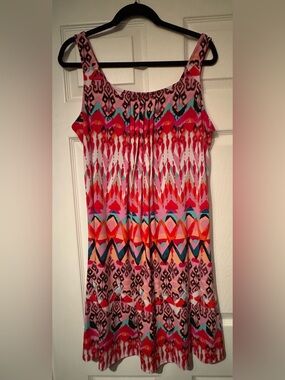 Glamour Sz 14 Multicolor Aztec Print Midi Dress in Pinks & Teals